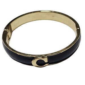 Coach C Logo Black Gold Tone Hinged Bangle Bracelet Elegant Fashion Jewelry